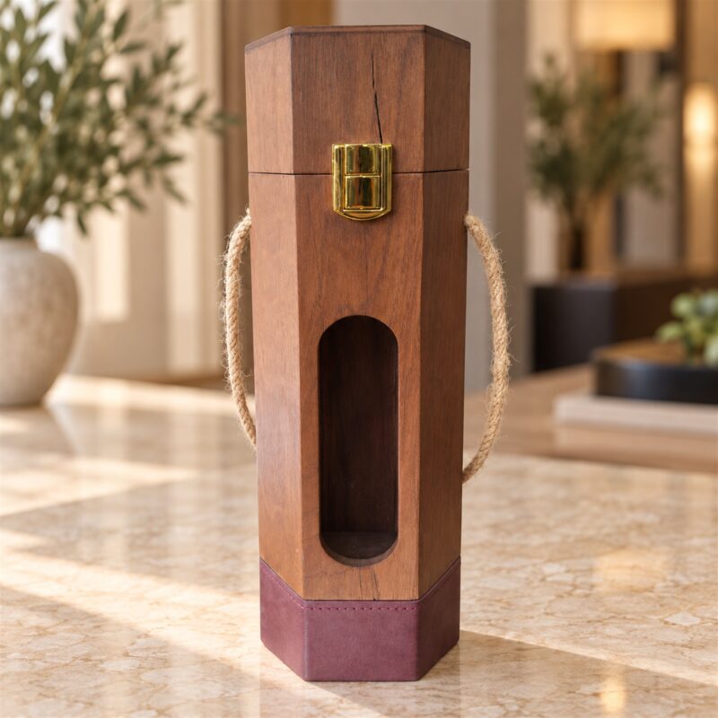 Hexagonal Olive Oil Box with Leather Base
