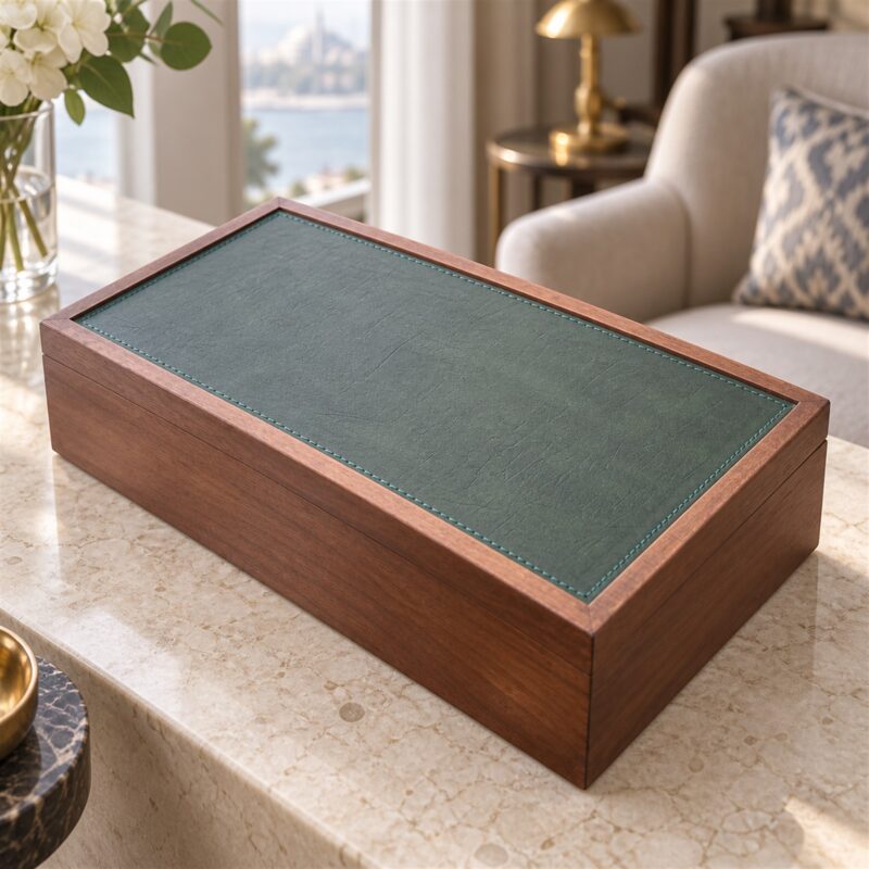 Leather Lid Wooden Box